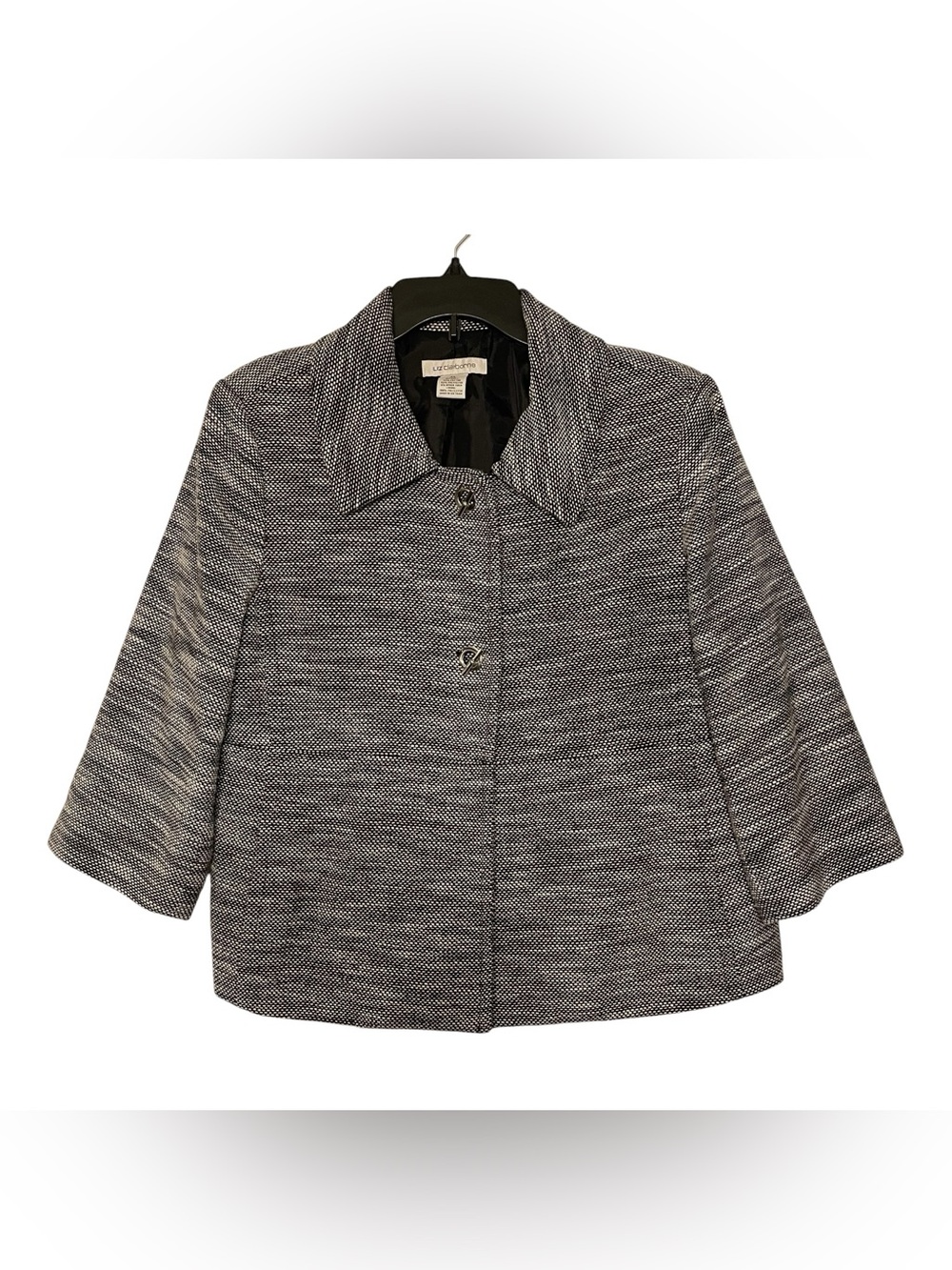 Liz Claiborne Tweed Jacket Cropped 3/4 Sleeve Women’s XL White Black Office Work
